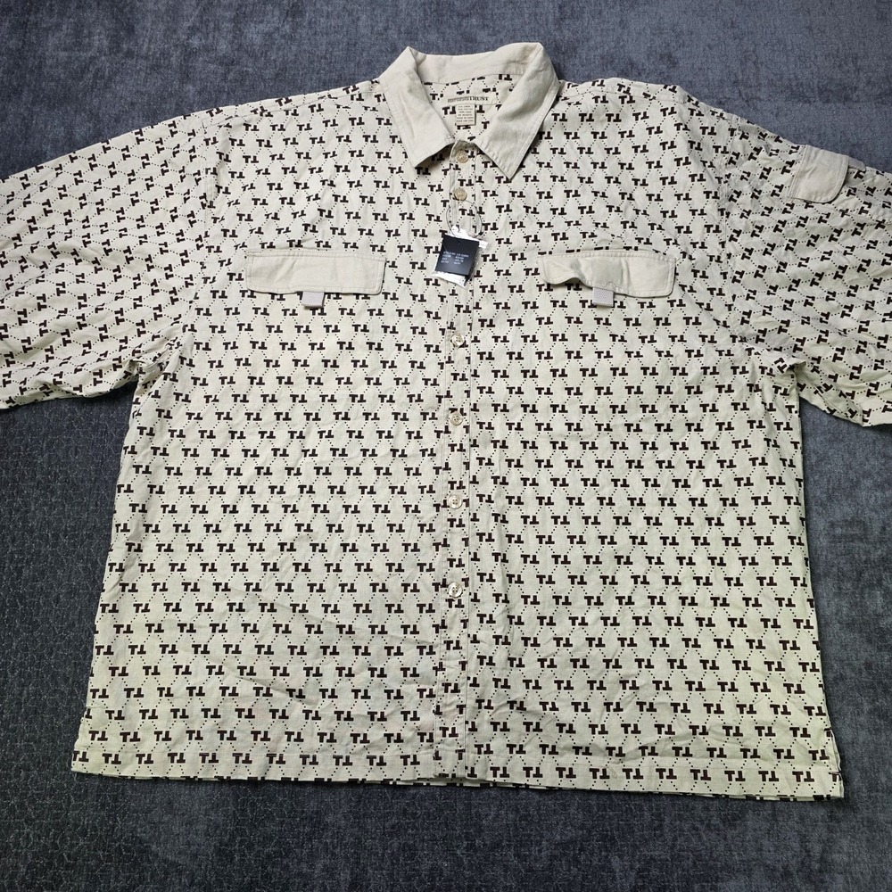 NWT Trust Mens 6XL Linen Blend Button Up Shirt Khaki Monogram Steeetwear Big